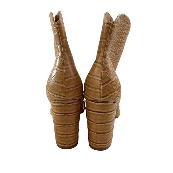 Nine West Women's EUC Tan Vegan Leather Animal Print Embossed Booties Size 8 - Picture 7 of 12